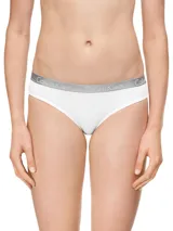 Bombacha clásica blanca de algodón elástico con cintura elástica gris con el logo de Calvin Klein.