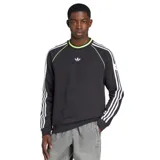 Buzo Adidas negro de corte clásico, con cuello redondo en contraste verde flúor y las tres tiras blancas características de la marca en las mangas.