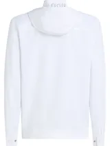 Campera blanca de Tommy Hilfiger con capucha, cierre frontal con cremallera, dos bolsillos laterales y logo de la marca bordado en la manga.