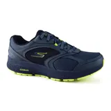Championes deportivos Skechers Go Run Consistent Specie, color azul marino con detalles en amarillo flúor. Capellada de malla y cuero sintético, amortiguación Ultra Light y plantilla Air-Cooled Goga Mat.