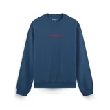 Buzo azul con cuello redondo, puños y cintura acanalados. Estampado frontal con la leyenda "Kaboa Gallery" en color rojo.