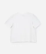 Blusa blanca de algodón con cuello redondo, manga corta abullonada y estampado de cerezas.