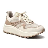 Championes deportivos Via Marte modelo Millie, color blanco con detalles en dorado y beige.