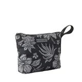 Bolso de mano Rip Curl con estampado floral en tonos grises sobre fondo negro. Tiene cierre superior y asa de mano.