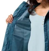 Campera impermeable Columbia Arcadia II para mujer, color azul petróleo. Confeccionada con tecnología Omni-Tech™ impermeable y transpirable con costuras totalmente selladas. Cuenta con capucha ajustable para tormentas, dobladillo ajustable con cordón, bolsillos con cremallera y se puede guardar en el bolsillo.