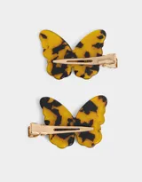 Set de dos hebillas para el pelo con forma de mariposa, confeccionadas en acrílico con diseño carey.