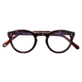 Anteojos de eco acetato con marco carey y forma redonda.