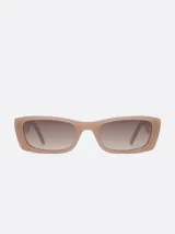 Lentes de sol rectangulares color beige con lentes degradadas marrones.