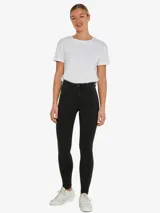 Pantalón de jean ajustado color gris oscuro, de tiro alto.