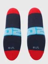Calcetines de algodón con diseño de R2-D2 en azul, rojo, celeste y blanco.