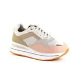 Championes casuales Korium Neela, con plataforma y cordones. Diseño en tonos pastel: blanco, beige, rosa y naranja.