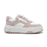 Championes deportivos urbanos American Sport modelo Isis, color blanco con detalles en rosa y suela alta con diseño dentado.