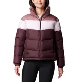 Campera puffer Columbia Puffect II con bloques de color gris, blanco y negro. Tiene aislamiento Thermarator™, tejido deperlante al agua, protector de mentón, bolsillos laterales con cremalleras y puños elásticos.