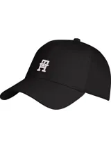 Gorra de béisbol negra de algodón con logo de Tommy Hilfiger bordado en blanco en el frente.