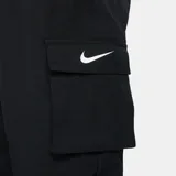 Pantalón cargo negro de mujer, marca Nike Sportswear Essentials, con cintura elástica y bolsillos laterales.