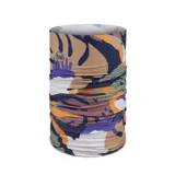 Cuello multifuncional Buff Coolnet Uv® con estampado abstracto en tonos beige, azul, naranja, violeta y blanco.