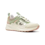Championes Korium Maldy, color beige con detalles en verde y animal print.