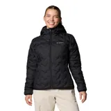 Campera Columbia Delta Ridge II para mujer, color azul marino, con capucha y cierre frontal. Cuenta con tecnología termorreflectante Omni-Heat™ y HeatSeal™ para mantener el calor, y Omni-Shield™ para repeler la humedad.