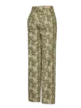 Pantalón de vestir de mujer con estampado abstracto en tonos beige y marrón.