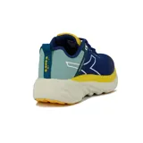 Championes deportivos Diadora modelo Bresh, para mujer, con capellada de malla en azul marino y detalles en amarillo, celeste y blanco. Presentan una suela gruesa con entresuela en color crema y una capa inferior en amarillo.