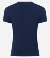 Remera negra de rib de algodón, con cuello redondo y mangas cortas. Corte ajustado y largo a la cadera.