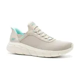 Championes Skechers Slip-ins Bobs Sport B Flex - Fan Fav, color beige con detalles en celeste. Con plantilla Memory Foam, entresuela flexible y suela de tracción.
