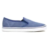Zapato mocasín slip-on de lona gris con elástico en los laterales y suela blanca.