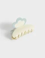 Broche para el pelo con forma de pinza, color crema con aplique de nube celeste.