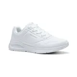 Championes Skechers Uno Lite, color blanco, de estilo deportivo y casual. Confeccionados en cuero sintético con perforaciones para mayor ventilación, entresuela con amortiguación y plantilla Memory Foam.