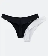 Pack de dos tangas, una negra y otra blanca, con detalle de encaje y moño.
