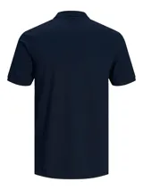 Chomba de piqué azul marino de manga corta con cuello clásico y tapeta de dos botones.