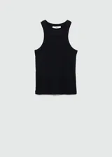 Musculosa blanca de tejido de canalé con cuello redondo y sisas anchas.