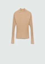 Jersey de punto fino negro, con cuello perkins, diseño entallado y manga larga.