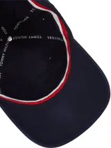 Gorra de béisbol azul marino de algodón con logo de Tommy Hilfiger bordado en el frente.