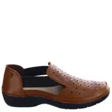 Sandalias Lombardino Cristine de cuero sintético negro con diseño calado y elástico lateral.