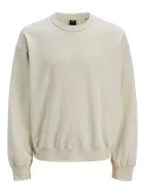 Buzo de manga larga y cuello redondo con fit holgado, confeccionado en tejido loop back sin cepillar 100% algodón.