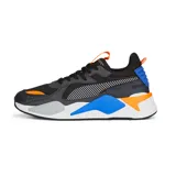 Championes Puma RS-X Geek de hombre, color negro con detalles en gris, azul y naranja. Zapatillas de estilo retro con revestimientos de nubuck y gamuza.