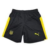 Short de fútbol Puma del Club Atlético Peñarol, modelo Home, color negro con franjas laterales amarillas. Presenta el escudo del club con estrellas y el logo Puma en amarillo.