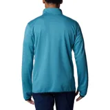 Campera polar Columbia Park View Fleece, color azul jaspeado, con cierre frontal completo, cuello alto, bolsillos laterales con cierre y bolsillo en el pecho con cierre vertical en color verde lima. Cuenta con tecnología Omni-Wick, puños elásticos con orificios para pulgares y protector de barbilla.