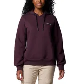 Buzo Columbia de mujer, modelo Marble Canyon Hoodie, color borgoña. Confeccionado en tejido elástico con interior cepillado suave, capucha ajustable con cordón, bolsillo tipo canguro y puños acanalados.