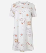 Camisón corto de algodón con mangas cortas y estampado de soles y estrellas.