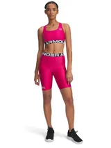 Calza corta de lycra negra Under Armour HeatGear, con cintura alta con logo y logo estampado en la pierna izquierda.