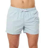 Short de baño celeste con cintura elástica y cordón ajustable.