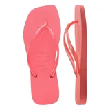 Ojotas Havaianas modelo Square, color coral, con suela texturizada y tiras con logo de la marca.