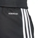 Pantalón de entrenamiento Adidas Squadra 25, color negro con tres tiras blancas en los laterales. Confeccionado en tejido transpirable AEROREADY, con cierre en los puños.