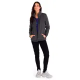 Campera polar de mujer marca CAT, color gris jaspeado, con cierre frontal, cuello alto y bolsillos laterales con cierre.