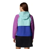 Campera Columbia Spire Valley Wind con capucha, color lila con bloques en azul y verde agua. Cuenta con tecnología termorreflectante Omni-Heat™ y repelente al agua Omni-Shield™.