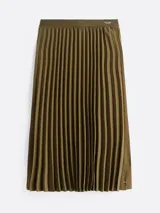 Falda midi color verde militar, plisada, con cintura elástica con logo de Tommy Hilfiger.