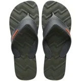 Ojotas Havaianas Track Waves color verde militar con detalles en negro y logo naranja.