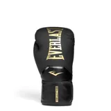 Guantes de boxeo Everlast Elite negros con detalles dorados y logo de la marca.